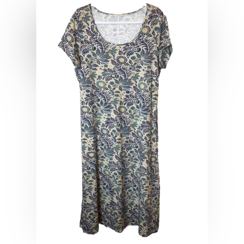 Peruvian Connection Bandana Floral short sleeve Jersey knit midi dress Size L